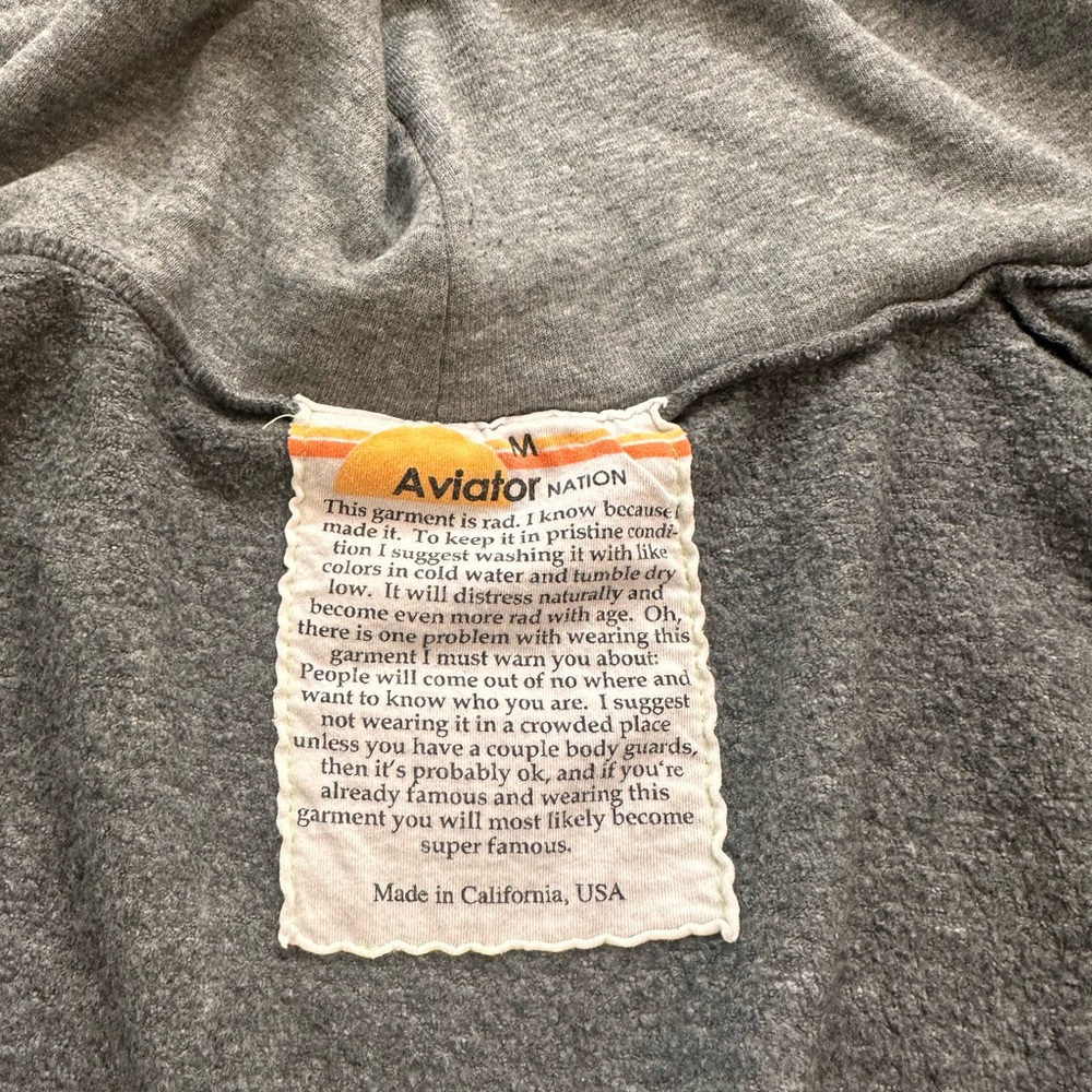 Aviator Nation 5 stripe hoodie- heather gray with neon stitching